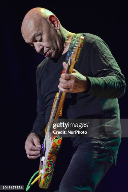 Dariusz Kozakiewicz of 'Perfect' rock band on guitare during the 25th Anniversary Gala of the Siemacha Association in Krakow's ICE Arena. Siemacha...