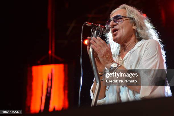 Grzegorz Markowski, a lead vocalist of a Perfect rock band, during the 25th Anniversary Gala of the Siemacha Association in Krakow's ICE Arena....