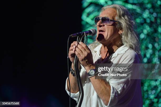 Grzegorz Markowski, a lead vocalist of a Perfect rock band, during the 25th Anniversary Gala of the Siemacha Association in Krakow's ICE Arena....