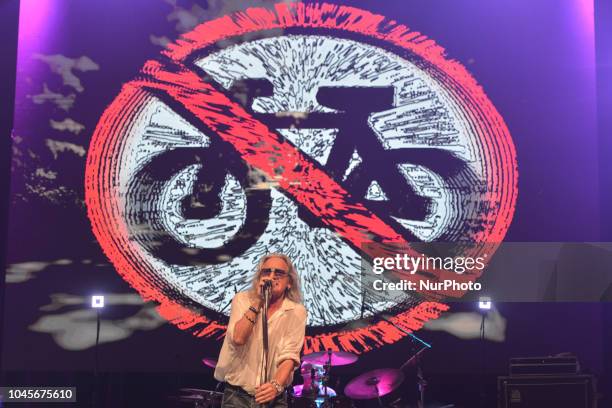 Grzegorz Markowski, a lead vocalist of a Perfect rock band, during the 25th Anniversary Gala of the Siemacha Association in Krakow's ICE Arena....