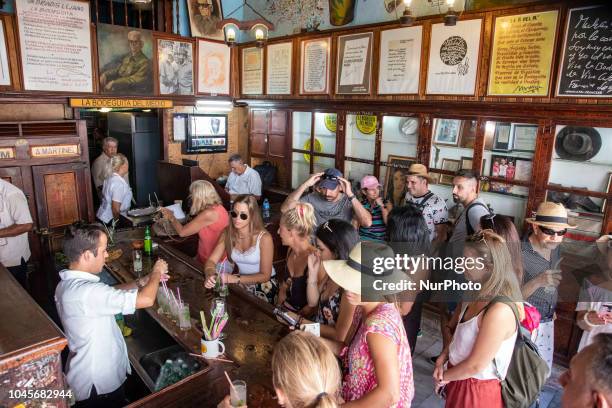 La Bodeguita del Medio in Havana, Cuba, the birthplace of Mojito, a famous tourist attraction and has been a favorite for celebrities like Ernest...