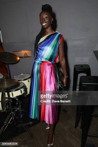 Eunice Olumide attends the relaunch of the legendary Maldives resort, Huvafen Fushi, at The Piano Bar, Soho, on October 4, 2018 in London, England.