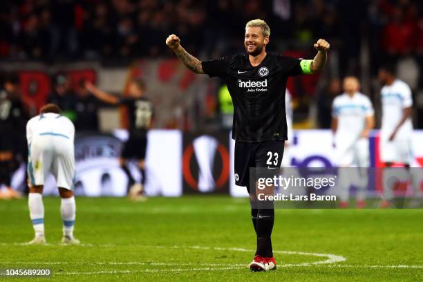 Marco Russ of Eintracht Frankfurt celebrates during the UEFA Europa League Group H match between Eintracht Frankfurt and SS Lazio at...