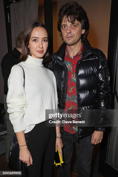 Sarah Stanbury and Fenton Bailey attend the relaunch of the legendary Maldives resort, Huvafen Fushi, at The Piano Bar, Soho, on October 4, 2018 in...