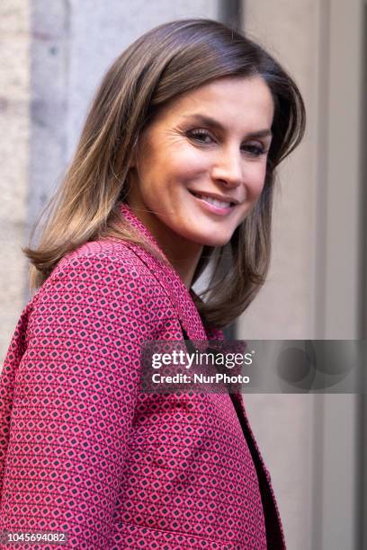 Queen Letizia of Spain attends the conference 'Iniciativas de Formacion y Empleo para jovenes' at Red Cross headquarters on October 4, 2018 in...