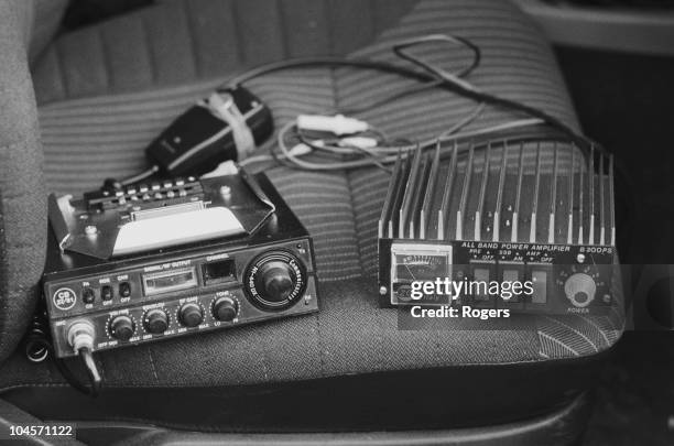 Radio scanner on the seat of a car in October 1983.