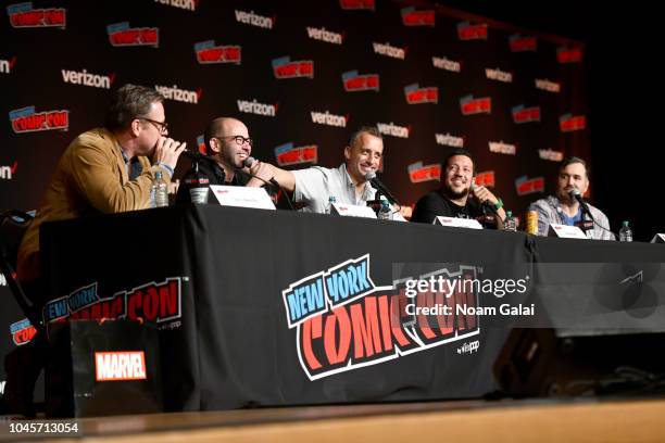 Chris Henchy, James Murr Murray, Joe Gatto, Sal Vulcano and Brian Q" Quinn speak onstage at the Four Jokers, Seven Seasons, One Panel: TruTVs...