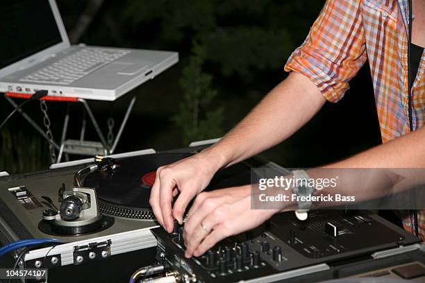 detail of a dj mixing - austin nightlife stock pictures, royalty-free photos & images