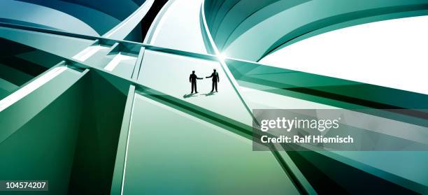 two men on abstract three-dimensional lines - berufliche partnerschaft stock-grafiken, -clipart, -cartoons und -symbole