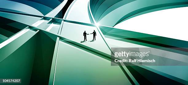 two men on abstract three-dimensional lines - business stock illustrations