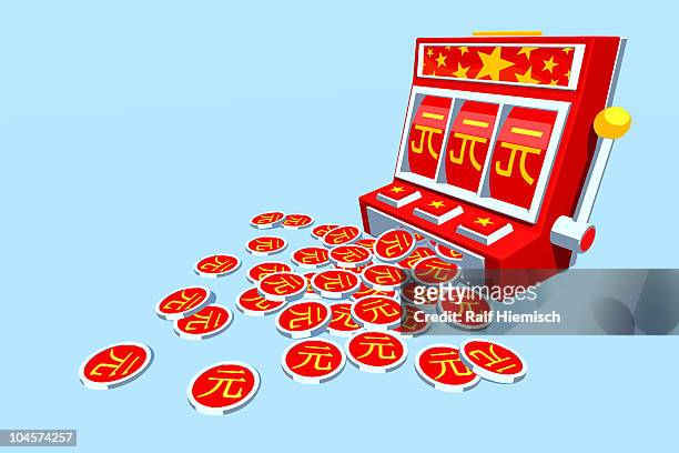 yuan coins falling from slot machine - yuan symbol stock illustrations