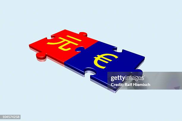 yuan and euro puzzle - yuan symbol stock illustrations