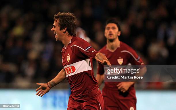 Martin Harnik of Stuttgart celebrates after he scores his team's 2nd goal during the UEFA Europa League group H match between Odense Boldklub and VfB...