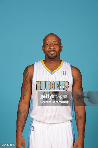 Anthony Carter of the Denver Nuggets poses for a photograph during media day on September 27, 2010 at the Pepsi Center in Denver, Colorado. NOTE TO...