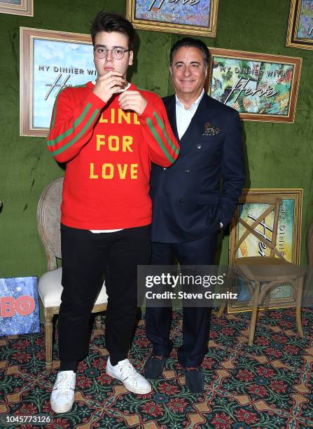 Andy Garcia, Andres Garcia-Lorido arrives at the HBO Films' "My Dinner With Herve" Premiere at Paramount Studios on October 4, 2018 in Hollywood,...