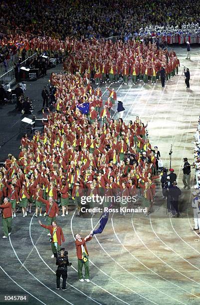 The Australian Olympic team enter the stadium in the Opening Ceremony during the Sydney 2000 Olympic Games at the Olympic Stadium, Sydney Olympic...