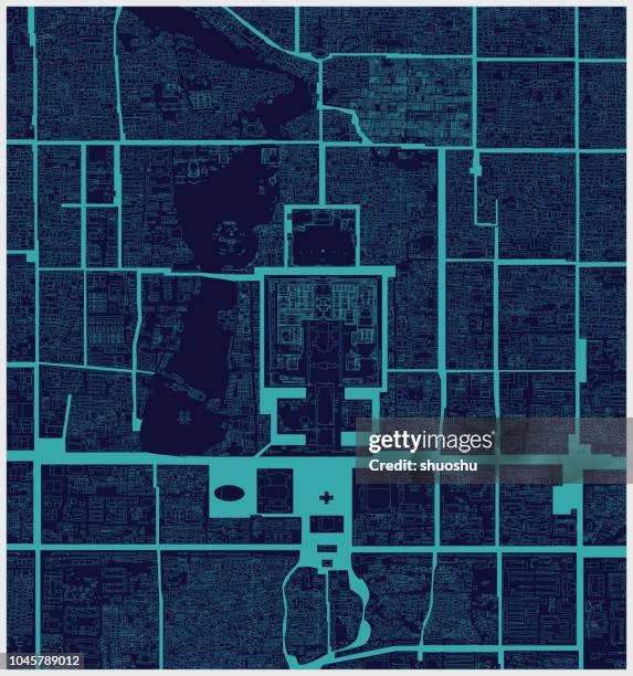 structure line map of beijing city,china - beijing street stock illustrations