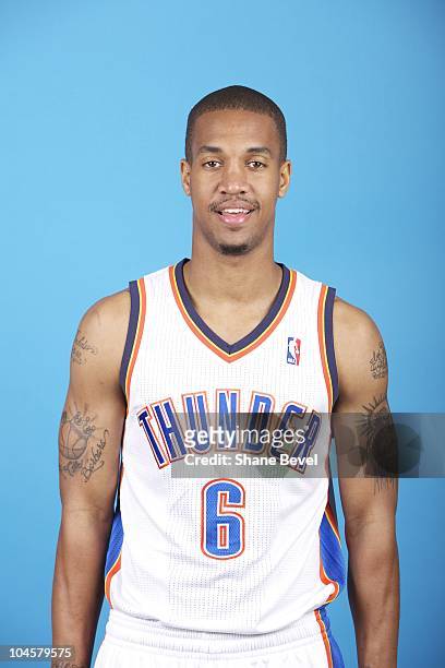 Eric Maynor of the Oklahoma City Thunder poses for a photo during 2010 Media Day September 27, 2010 at the Ford Center in Oklahoma City, Oklahoma....