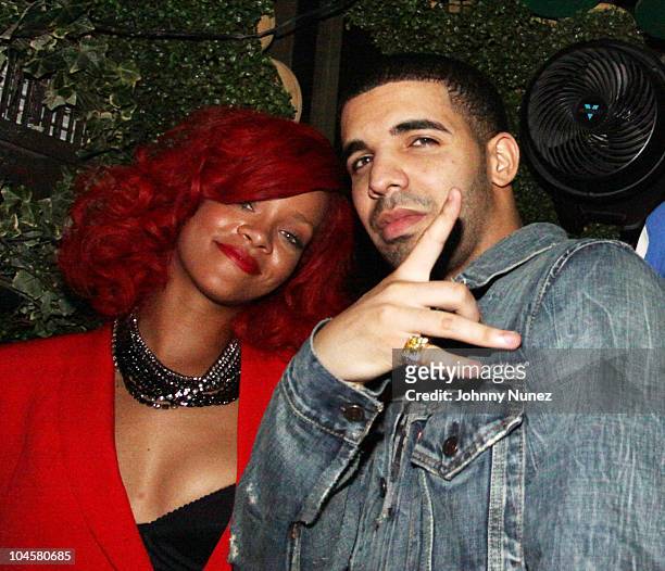 Rihanna and Drake attend Drake's after party at Greenhouse on September 28, 2010 in New York City.