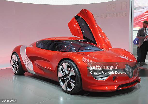 Picture of the 'Renault DeZir concept' electric car taken during a press day at the Paris Motor Show at Parc des expositions Porte de Versailles on...