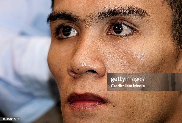 Boxer Silvester Lopez during a press conference before the boxing event Pegada Xplosiva 4 at Winland Casino on September 30, 2010 in Guadalajara,...