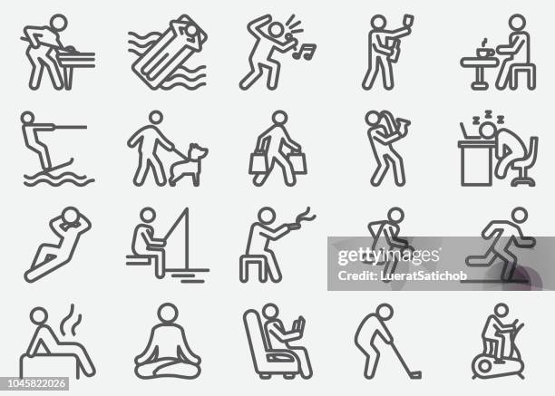 entspannung und bewegung linie symbole - hüpfsprung stock-grafiken, -clipart, -cartoons und -symbole