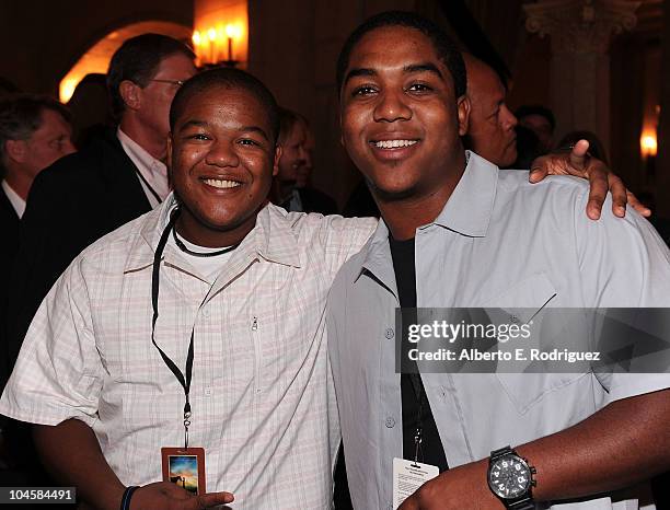 Actors Kyle Massey and Chris Massey attend the premiere of Walt Disney Pictures' "Secretariat" after party at the on September 30, 2010 in Hollywood,...