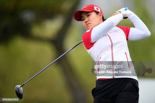 Nasa Hataoka of Japan hits a tee shot on 7th hole in the Pool B match between Japan and USA on day two of the UL International Crown at Jack Nicklaus...