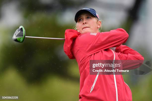 Jessica Korda of the United States hits a tee shot on 7th hole in the Pool B match between Japan and USA on day two of the UL International Crown at...