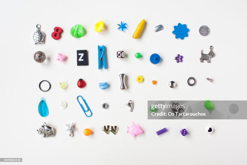 Collection of little tiny objects knolling