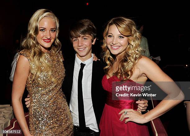 Actors Amanda Michalka, Sean Michael Cunningham and Carissa Capobianco pose at the after party for the premiere of Walt Disney Pictures'...