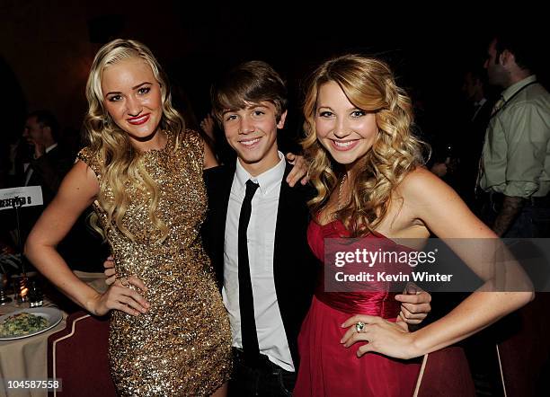 Actors Amanda Michalka, Sean Michael Cunningham and Carissa Capobianco pose at the after party for the premiere of Walt Disney Pictures'...