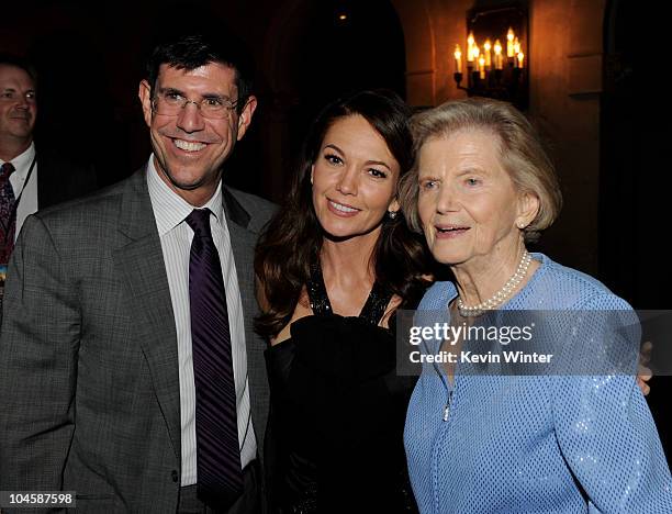 Rich Ross, Chairman, The Walt Disney Studios, actress Diane Lane and Secretariat's former owner sportswoman Penny Chenery pose at the after party for...