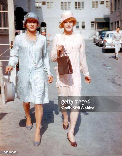 Tony Curtis and Jack Lemmon on the set of the film Some Like It Hot in 1959 in Hollywood, United States.