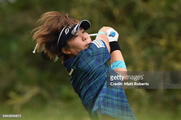 Lala Anai of Japan plays her tee shot on the 3rd hole during the first round of the Stanley Ladies at Tomei Country Club on October 5, 2018 in...
