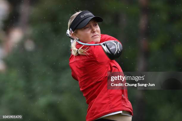 CHarley Hull of England hits a tee shot on the 6th hole in the Pool A match between South Korea and England on day two of the UL International Crown...