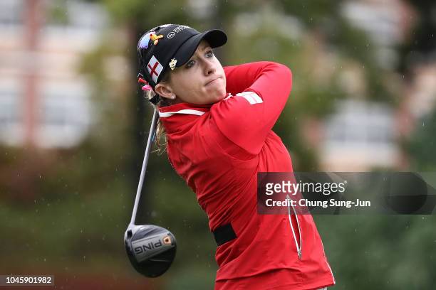 Jodi Ewart Shadoff of England hits a tee shot on the 6th hole in the Pool A match between South Korea and England on day two of the UL International...