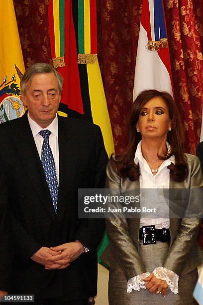 S President Nestor Kirchner and Argentina's President Christina Kirchner during the extraordinary meeting of UNASUR in support of Ecuador's President...