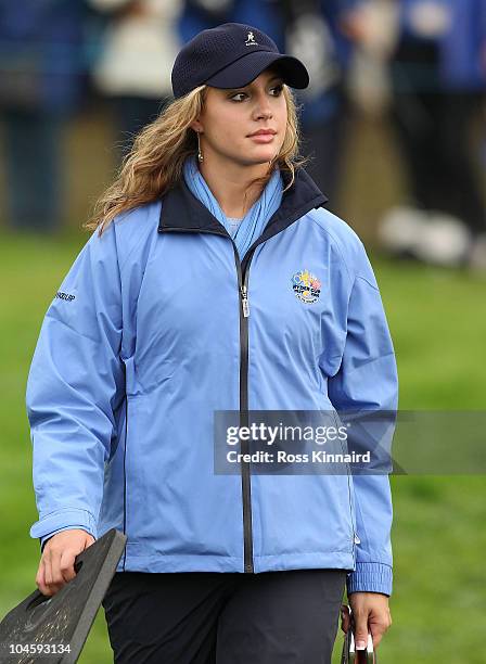 Martin Kaymer's partner Allison Micheletti looks on during the Morning Fourball Matches during the 2010 Ryder Cup at the Celtic Manor Resort on...