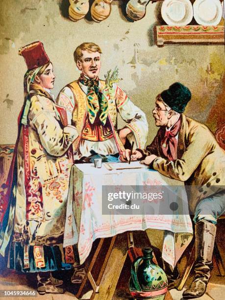 saxony people in transylvania - romania traditional stock illustrations