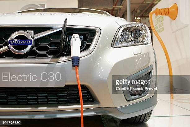 The 'Volvo Electric C30' car is displayed during a press day at Parc des Expositions Porte de Versailles on October 1, 2010 in Paris, France.