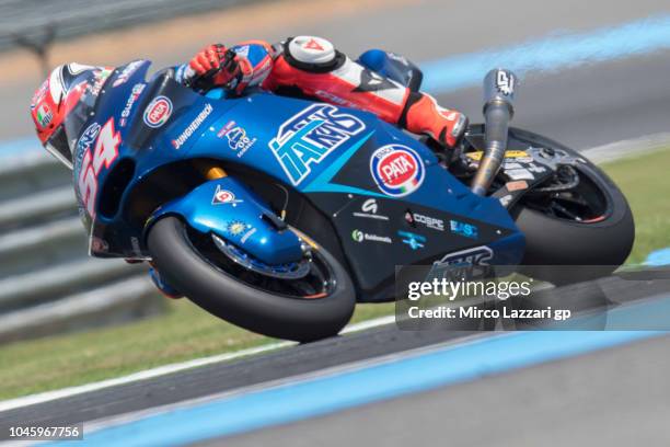 Mattia Pasini of Italy and Italtrans Racing rounds the bend during the MotoGP Of Thailand - Free Practice on October 5, 2018 in Buri Ram, Thailand.