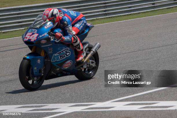 Mattia Pasini of Italy and Italtrans Racing heads down a straight during the MotoGP Of Thailand - Free Practice on October 5, 2018 in Buri Ram,...