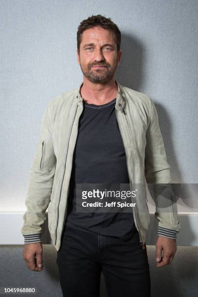 Gerard Butler visits Absolute Radio at Absolute Radio on October 5, 2018 in London, England.