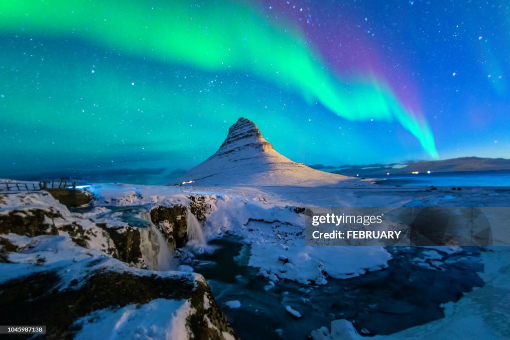 Northern lights at Mount Kirkjufell, Iceland