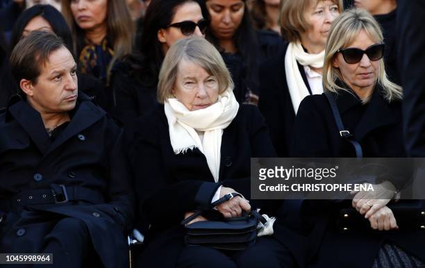 French-Armenian singer-songwriter Charles Aznavour's widow Ulla , daughter Katia and son Mischa attend the national homage for Charles Aznavour at...