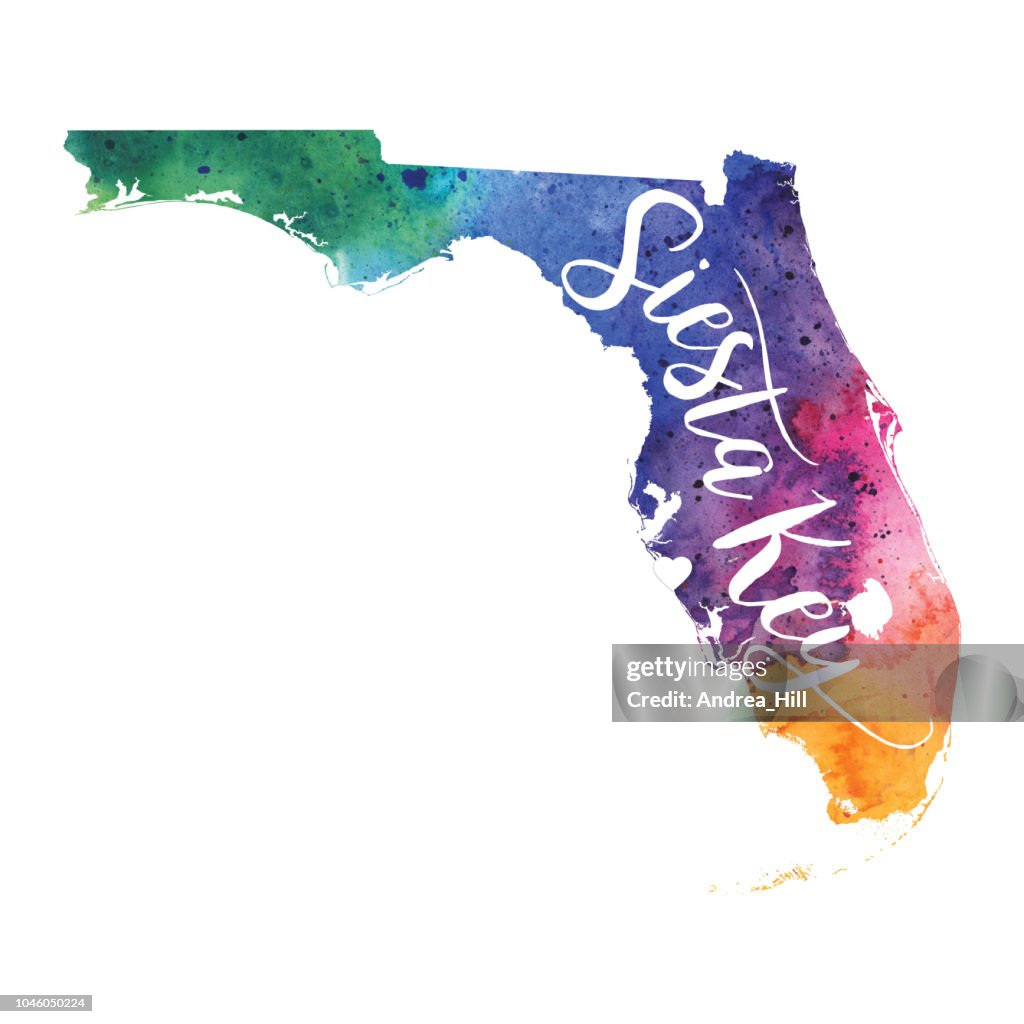 Siesta Key, Florida Aquarell Raster Karte Illustration