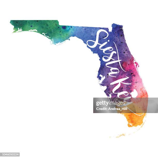 siesta key, florida watercolor raster map illustration - siesta key florida stock illustrations