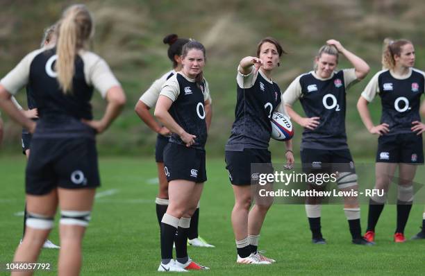 Katy Daley-McLean of England in action during an England Women's Training session at Loughborough University on October 5, 2018 in Loughborough,...