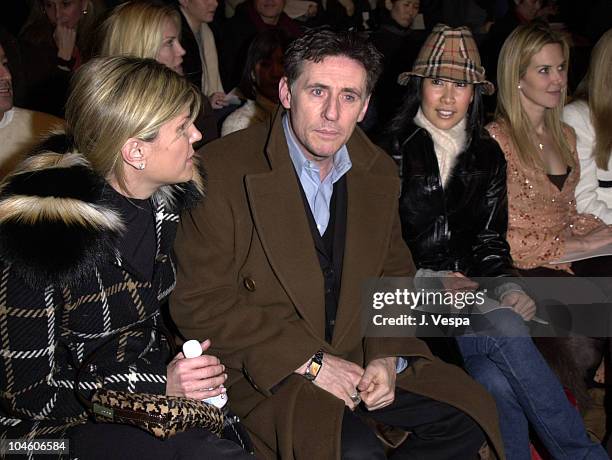 Gabriel Byrne & Lisa Ling during Fashion Week - Luca Luca Fall/Winter 2001 Collection at Bryant Park in New York City, New York, United States.